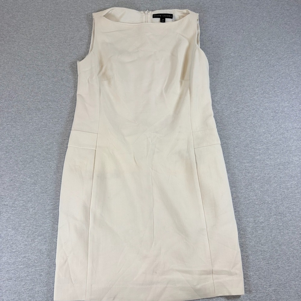 Ralph Lauren Black Label Sheath Dress Womens 10 Cream Wool Silk Blend Sleeveless